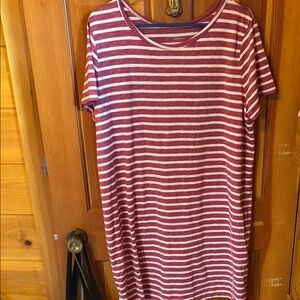 Sonoma White and Pink Casual Midi Dress Crew Neck Short Sleeve